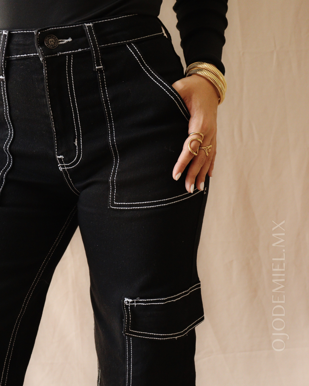 PANTALÓN CARGO MEZCLILLA BICOLOR