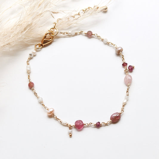 Pulsera turmalina dorada perlas joyas