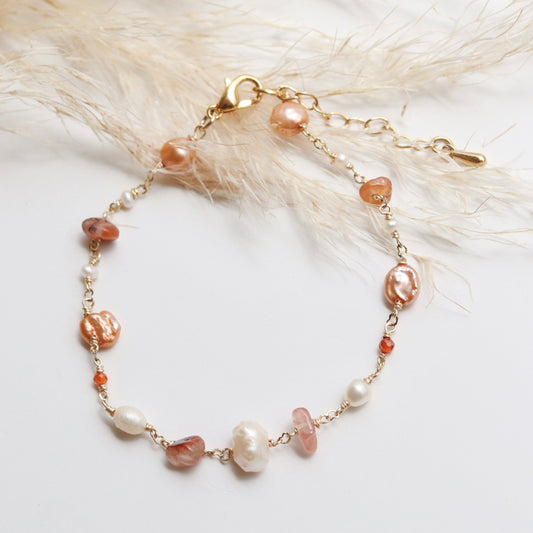 Pulsera joyeria artesanal perla naranja natural