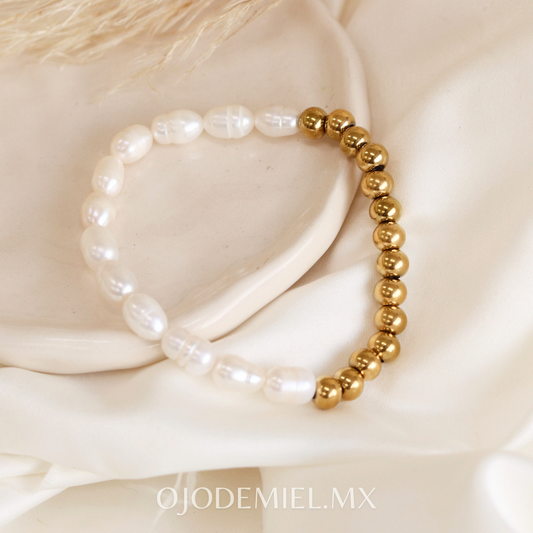 PULSERA PERLAS DORADA