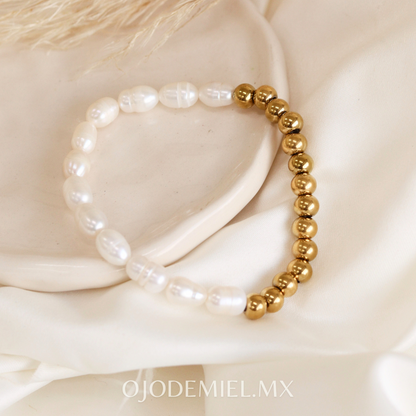 PULSERA PERLAS DORADA