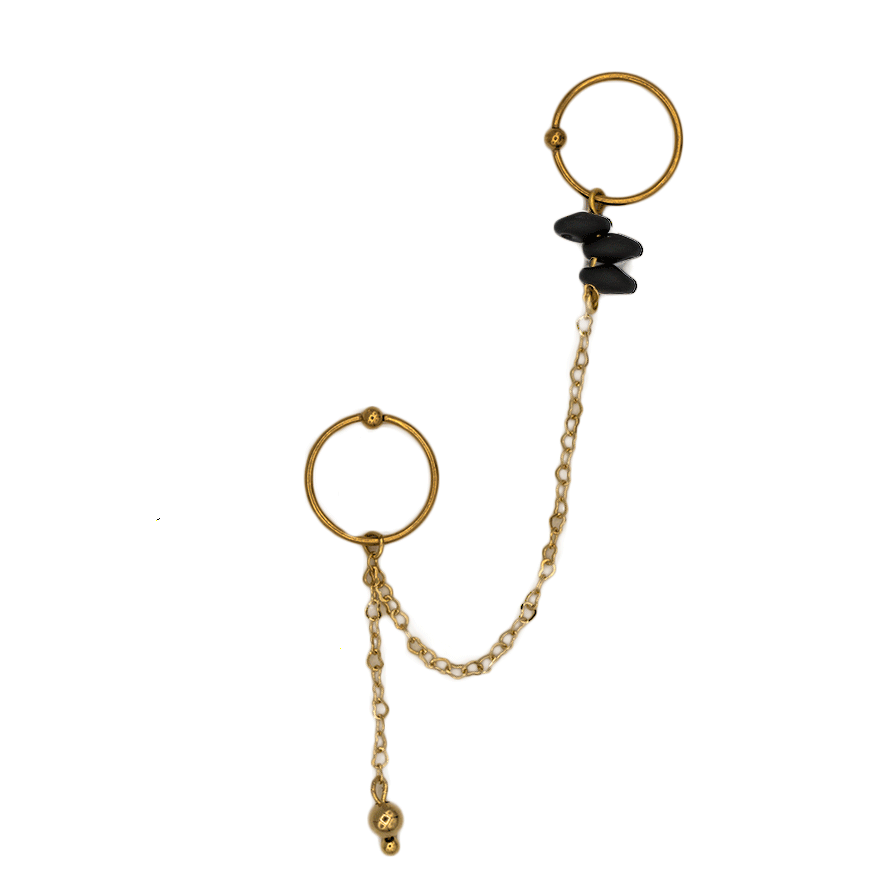 PIERCING CADENA TRES CHAKIRAS NEGRAS