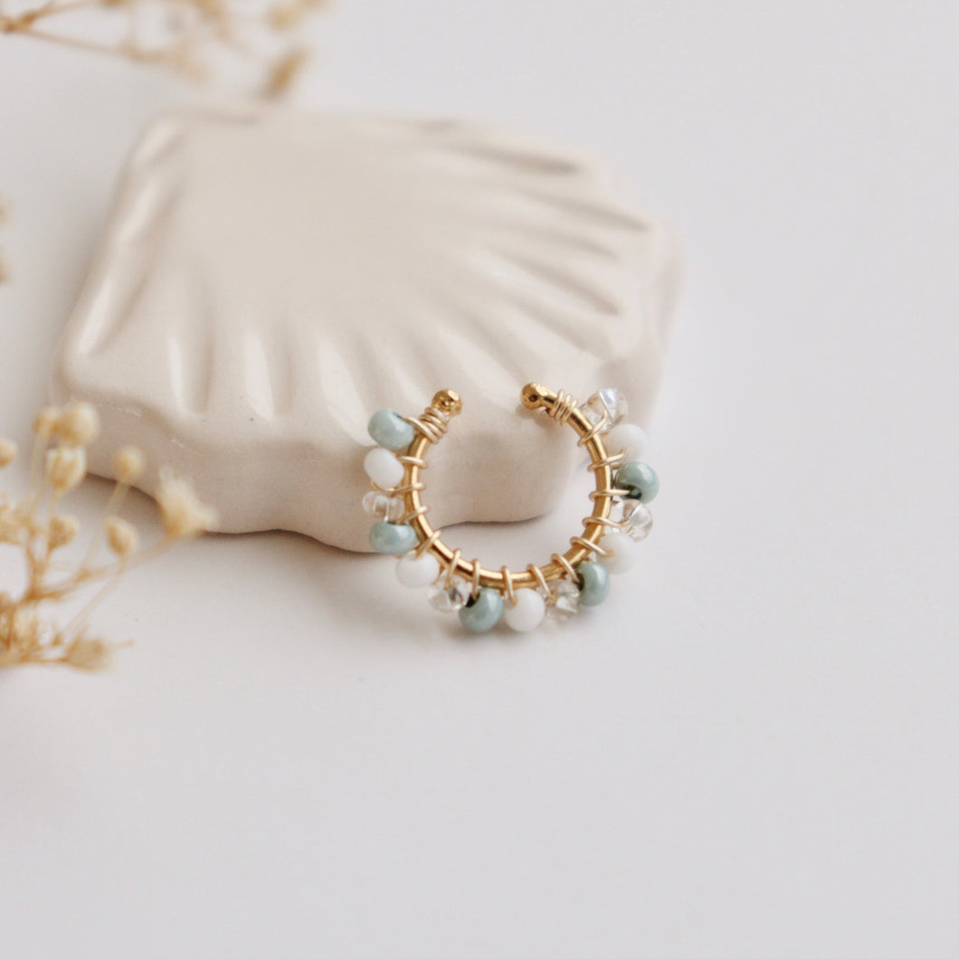 EARCUFF BORDADO AQUA CON BLANCO