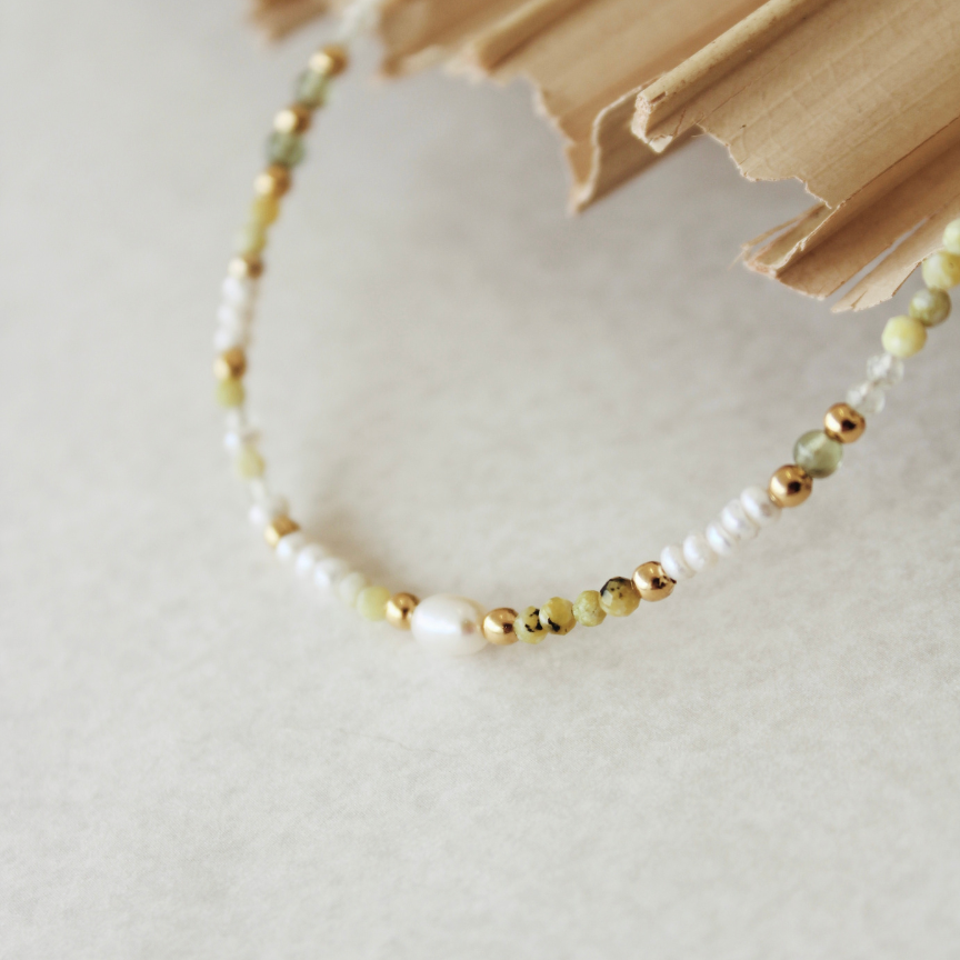 TOBILLERA PEARLS & GREEN